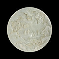 A finely carved white jade 'figural' circular table screen, qing dynasty, qianlong period