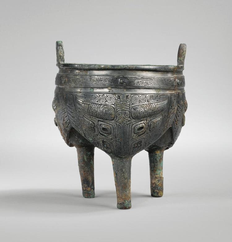 Récipient Tripode Rituel Archaïque en Bronze, Liding, Fin de la Dynastie Shang, ca