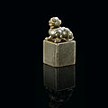 A greyish green soapstone 'mythical beast' seal, china, qing dynasty (1644-1911)