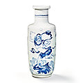 A blue and white 'kuixing' rouleau vase, qing dynasty, kangxi period (1662-1722)