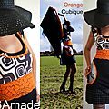 Printemps 2013 ! la tendance mode dans une robe originale d'inspiration sixties aux allures géométriques noire, blanche & orange