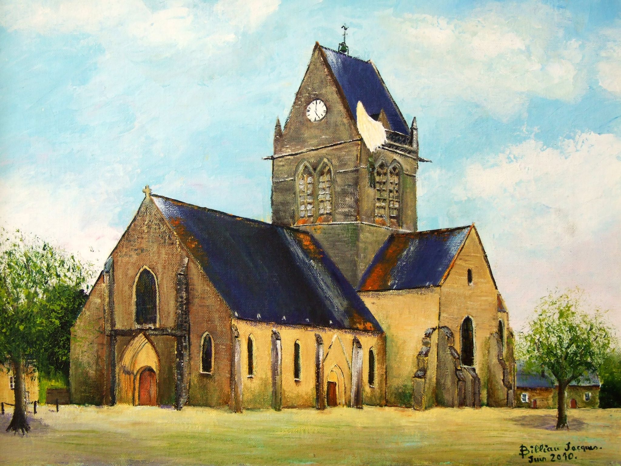 Debarquement A Ste Mere Eglise 6 Juin 1944 Peintre En Normandie Impressionniste 