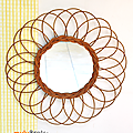 Déco vintage ... grand miroir rotin * fleur 