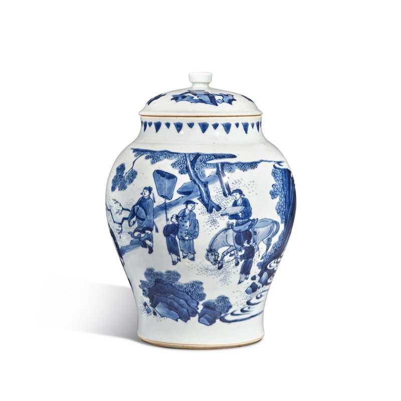 blue and white 'figural' jar and cover, Transitional period, circa 1640