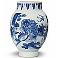 A blue and white ‘mythical beast’ jar, transitional period, circa 1640-1660