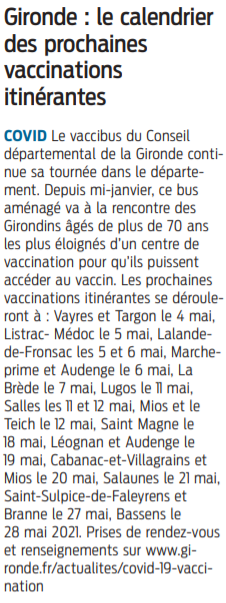2021 05 03 SO Gironde le calendrier des prochaines vaccinations itinérantes