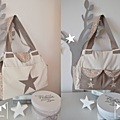 VENDU - grand sac à langer bébé fashion moderne nombreux rangements poches thème étoiles cappuccino crème beige