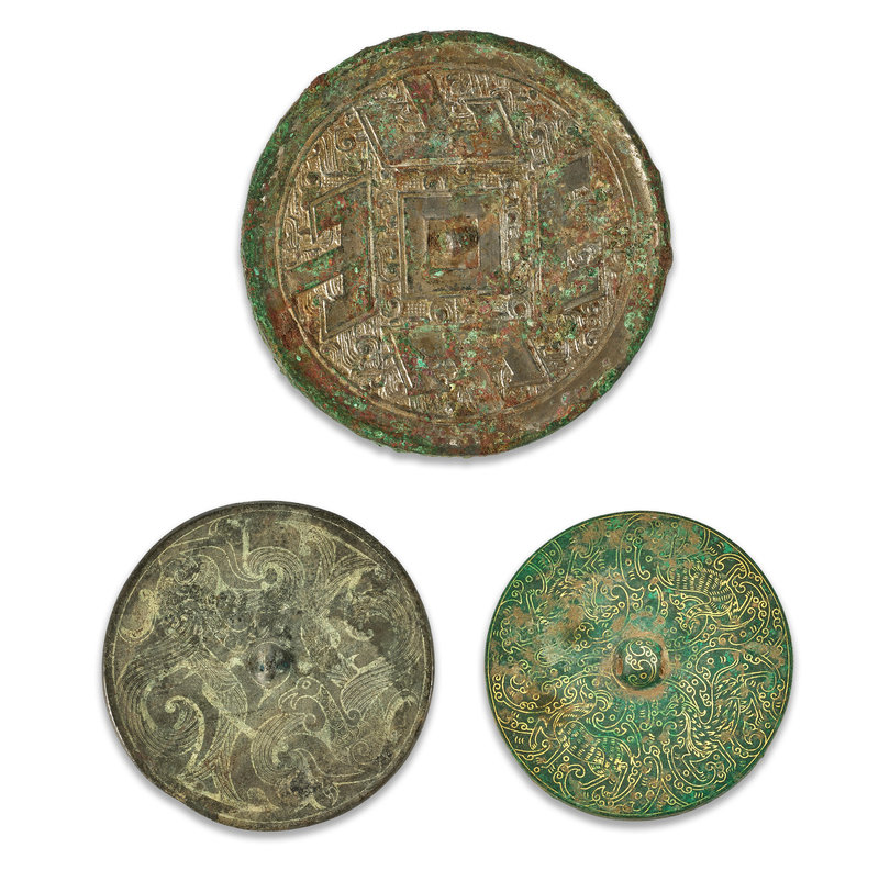 Three bronze circular mirrors, Warring States Period to Han Dynasty