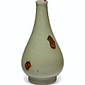 An unusual Longquan celadon tobi seiji pear-shaped vase, Yuan dynasty (1279-1368)