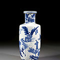 A blue and white porcelain rouleau vase, qing dynasty, kangxi period (1662-1722) 