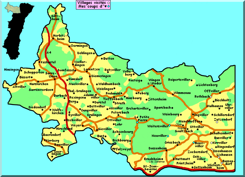 carte alsace bossue L'ALSACE BOSSUE   LES VILLAGES D'ALSACE