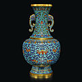 An exceptionally rare cloisonné enamel 'bats and clouds' vase, qing dynasty, qianlong period(1736-1795)