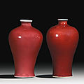 Two copper-red glazed meiping, qing dynasty, 18th century