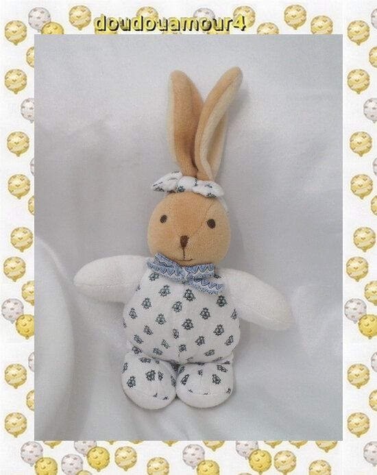 DOUDOU LAPIN RABBIT PLAT ROSE BLANC FLEUR EARLY DAYS PRIMARK NOEUDS 13