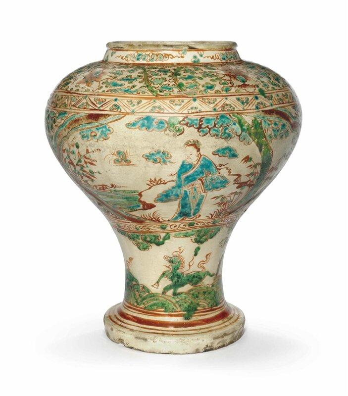 A Cizhou-type polychrome-decorated baluster vase, Ming dynasty, 15th-16th century
