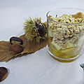 Verrine de compotée pomme oignons, pélardon, crumble châtaigne