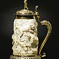 German, late 17th-early 18th century, tankard with a knight and wild animals