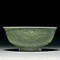 A very rare longquan celadon 'dragon' bowl, yuan-early ming dynasty, 14th-15th century 