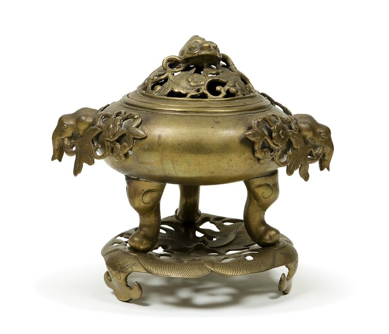 Brûle parfum et son couvercle ajouré en bronze, Vietnam, XIXème siècle