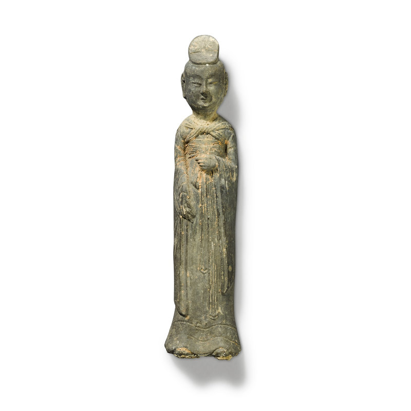 A small grey pottery figure of a lady, Northern Wei dynasty