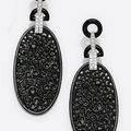 A pair of carved jadeite jade, black onyx and diamond earrings