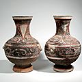 Paire de vases de forme hu, chine, epoque han (206 av. jc - 220 ap. jc)