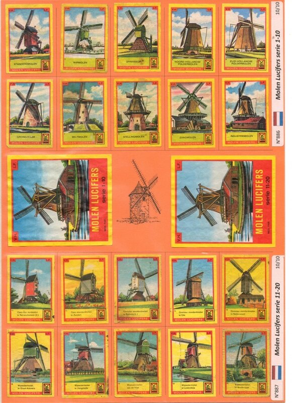 Série étiquettes allumettes Hollande Moulins série 10