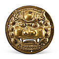 A gilt-bronze mask, ming - qing dynasty