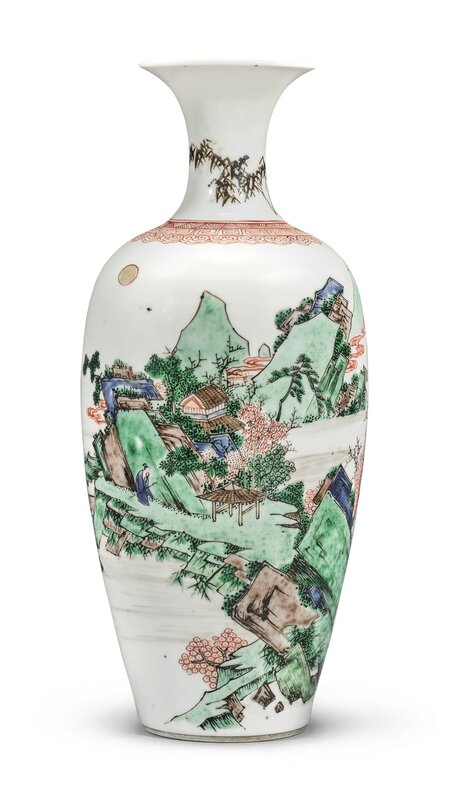 A famille-verte 'Landscape' vase, Qing dynasty, Kangxi period (1662-1722)