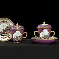 Meissen. paire de gobelets couverts et leur soucoupe, xviiie siècle, vers 1740
