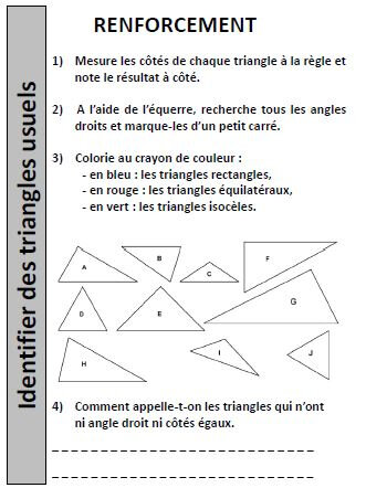 Angle droit et triangle rectangle ; leçon et exercices CE2