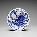 A blue and white 'dragon' dish, yongzheng six-character mark and of the period