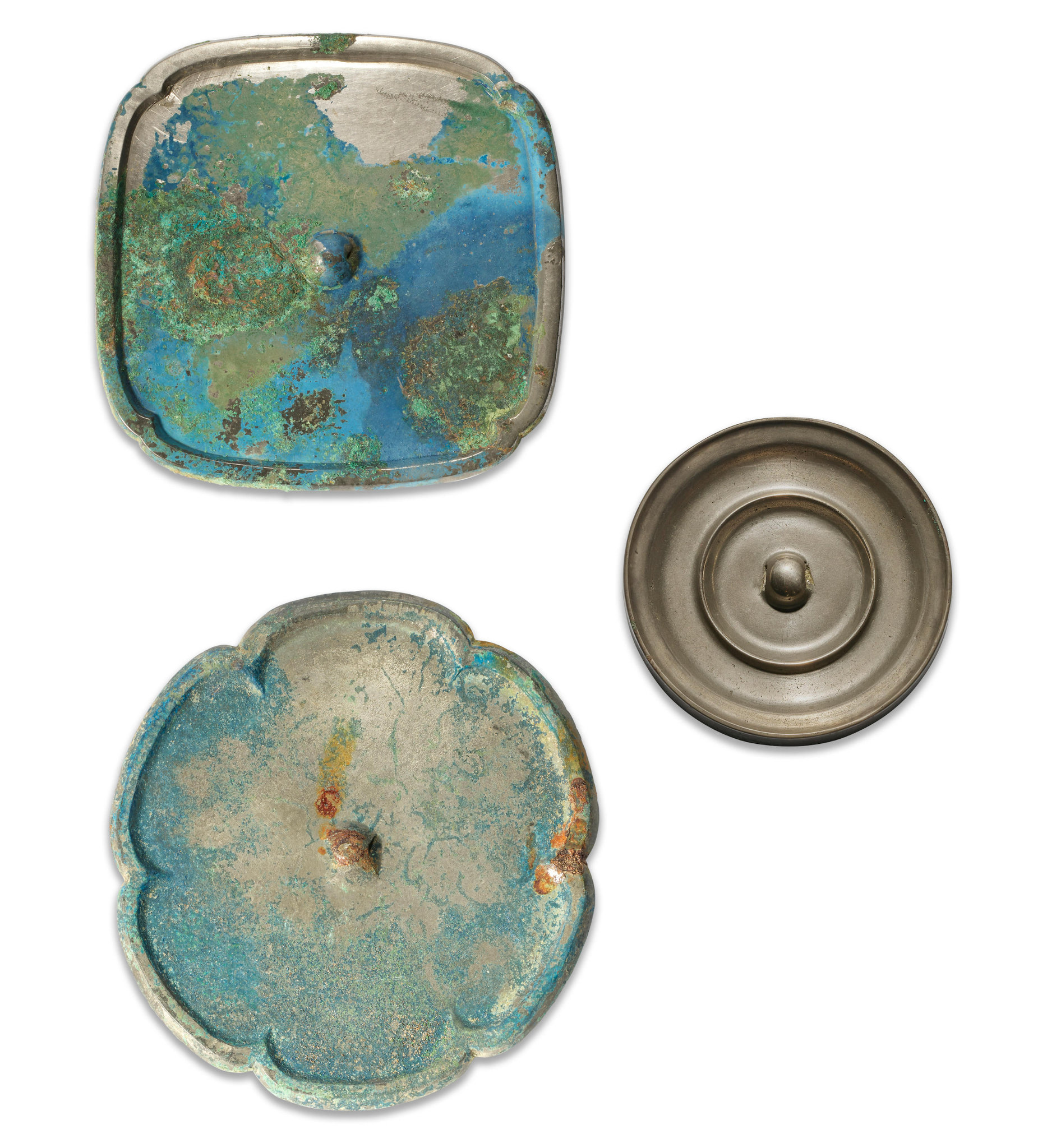 Three bronze plain mirrors, Tang Dynasty (618-907)