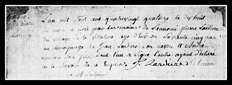 acte de décès de Pierre Lardière