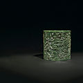 A finely carved spinach-green jade brush pot, bitong, qianlong period (1736-1795)