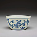 Small washer with decoration of birds on branches in underglaze blue, ming dynasty, jiajing mark and period (1522-1566)