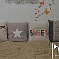 coussin chocolat orange beige shabby chic coeur pampilles noeud pois 2