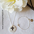 Ensemble collier de Communion et bracelet Croix en argent sur chaîne argent massif fine - 44 € le collier, 26 € le bracelet