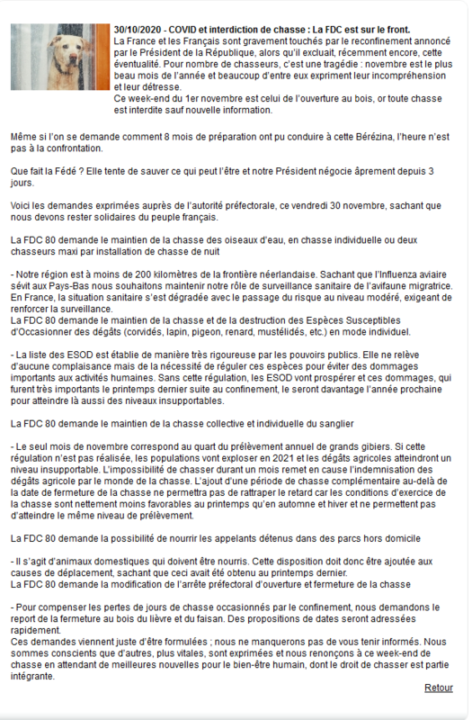 Screenshot_2020-10-31 COVID et interdiction de chasse La FDC est sur le front - actualites - Fédération des Chasseurs de la[