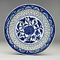 Persian blue and white dish, tabriz, iran, early 16th century