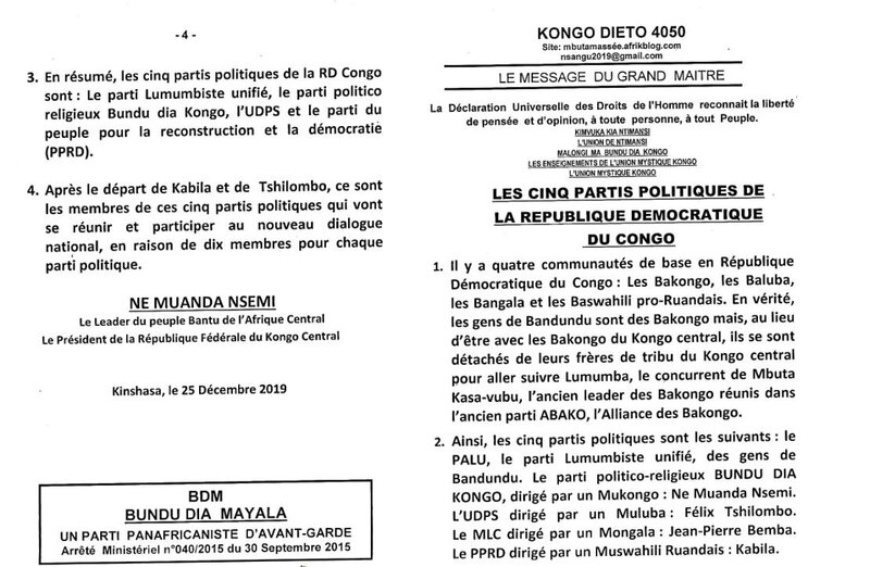LES CINQ PARTIS POLITIQUES DE LA RDC a