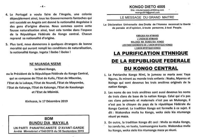 LA PURIFICATION ETHNIQUE DE LA REPUBLIQUE FEDERALE DU KONGO CENTRAL a