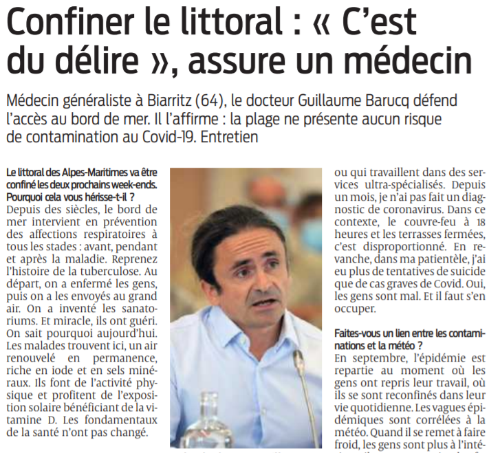 2021 02 23 SO Confiner le littoral C'est du délire assure un médecin