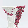 An unusual famille rose archaistic libation cup, 18th century