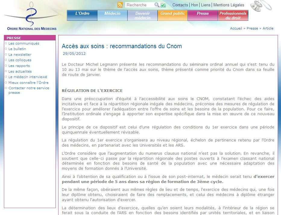 Accès aux soins du Conseil national de l'Ordre des Médecins (CNOM) Revue de Accès aux soins du Conseil national de l'Ordre des Médecins (CNOM) Revue de