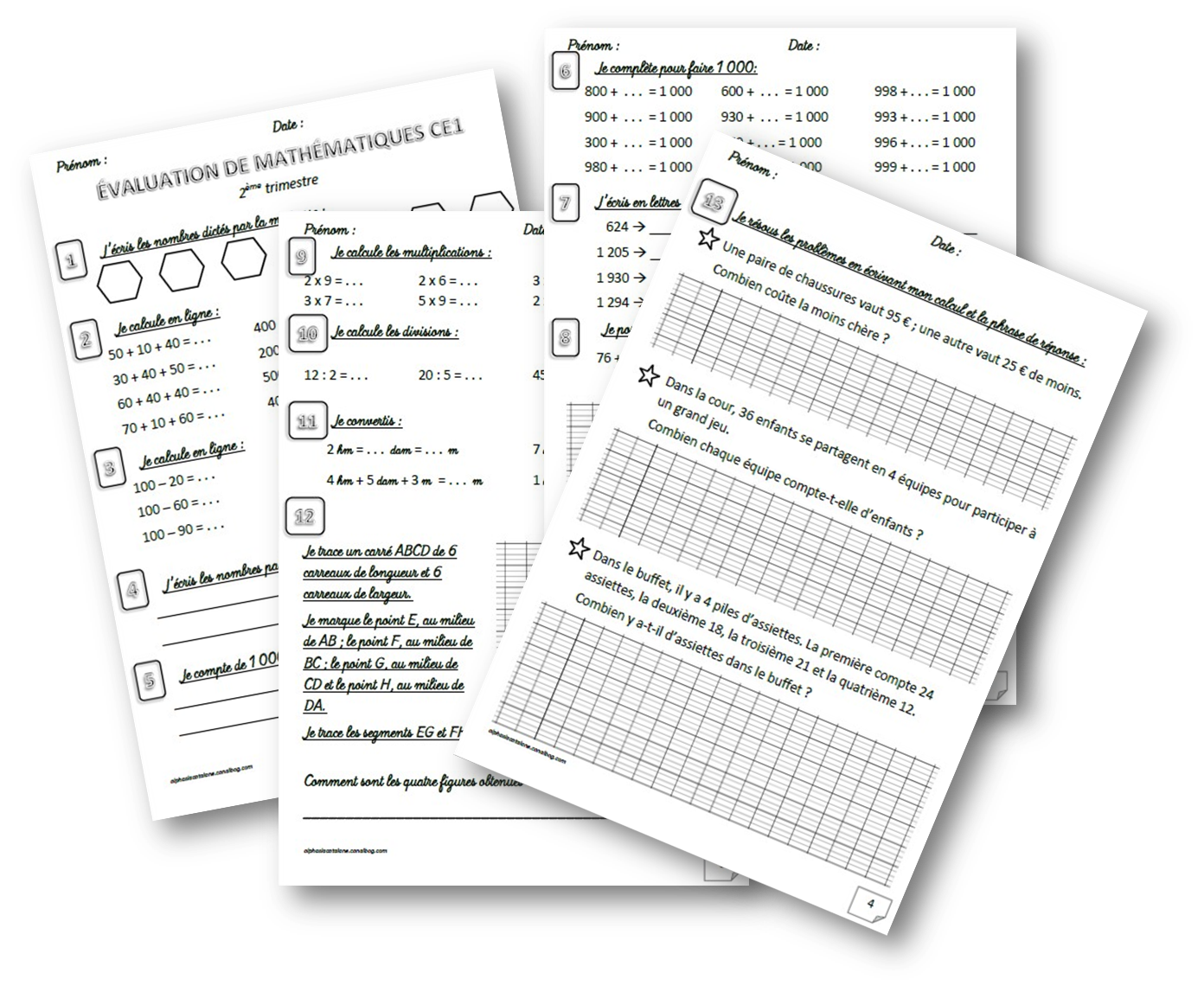 Evaluations De Mathematiques Ce1 1er Trimestre Periode 1 Periode 2 2eme Trimestre Les Alphas De Lacatalane