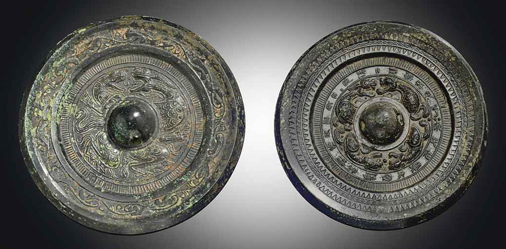 Two bronze circular mirrors, Three Kingdoms period (220-280)