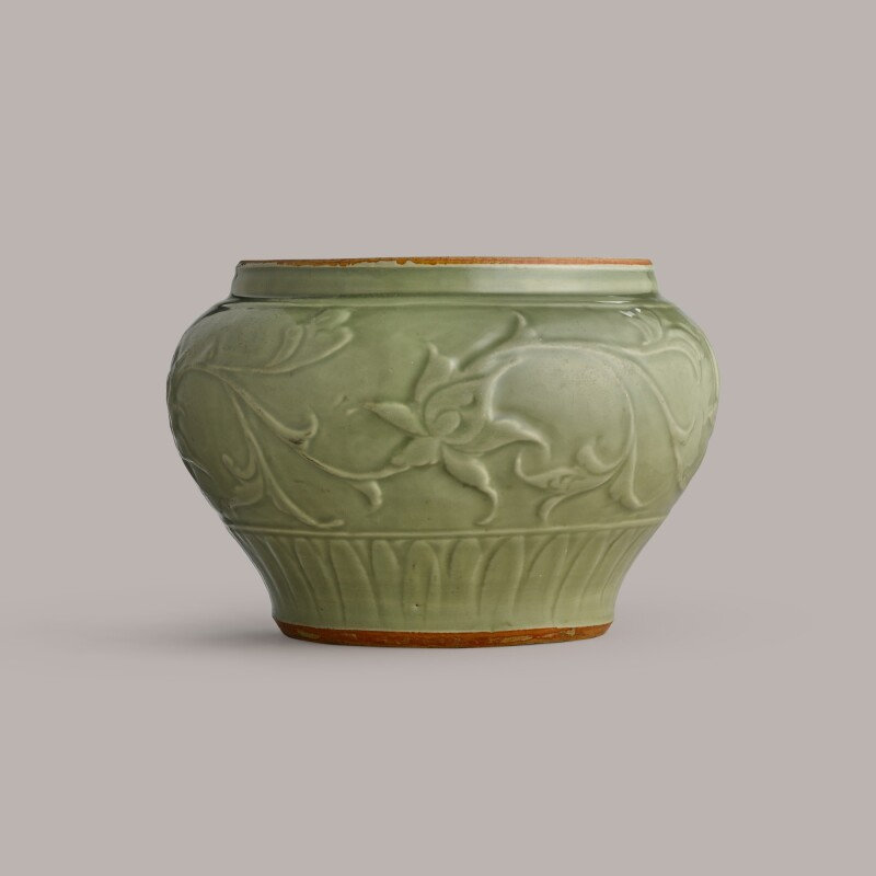A Longquan celadon 'lotus' jar, Yuan dynasty (1271-1368)