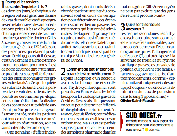 2020 03 31 SO Pourquoi la prise d'hydroxychloroquine sans prescription est dangereuse2