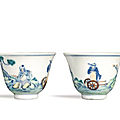 A pair of doucai cups, qing dynasty, 19th century